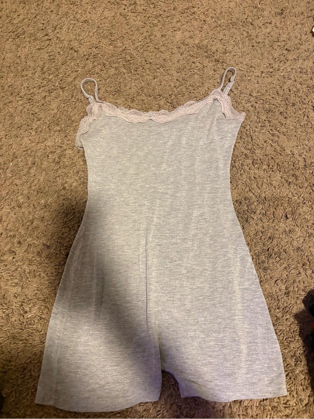SHEIN Light Gray Lace-Trim Cami Romper